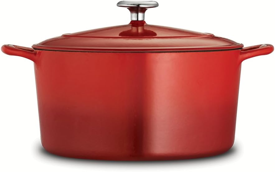 Gradated Red Enameled Cast Iron 6.5-Quart Covered Round Dutch Oven P17418