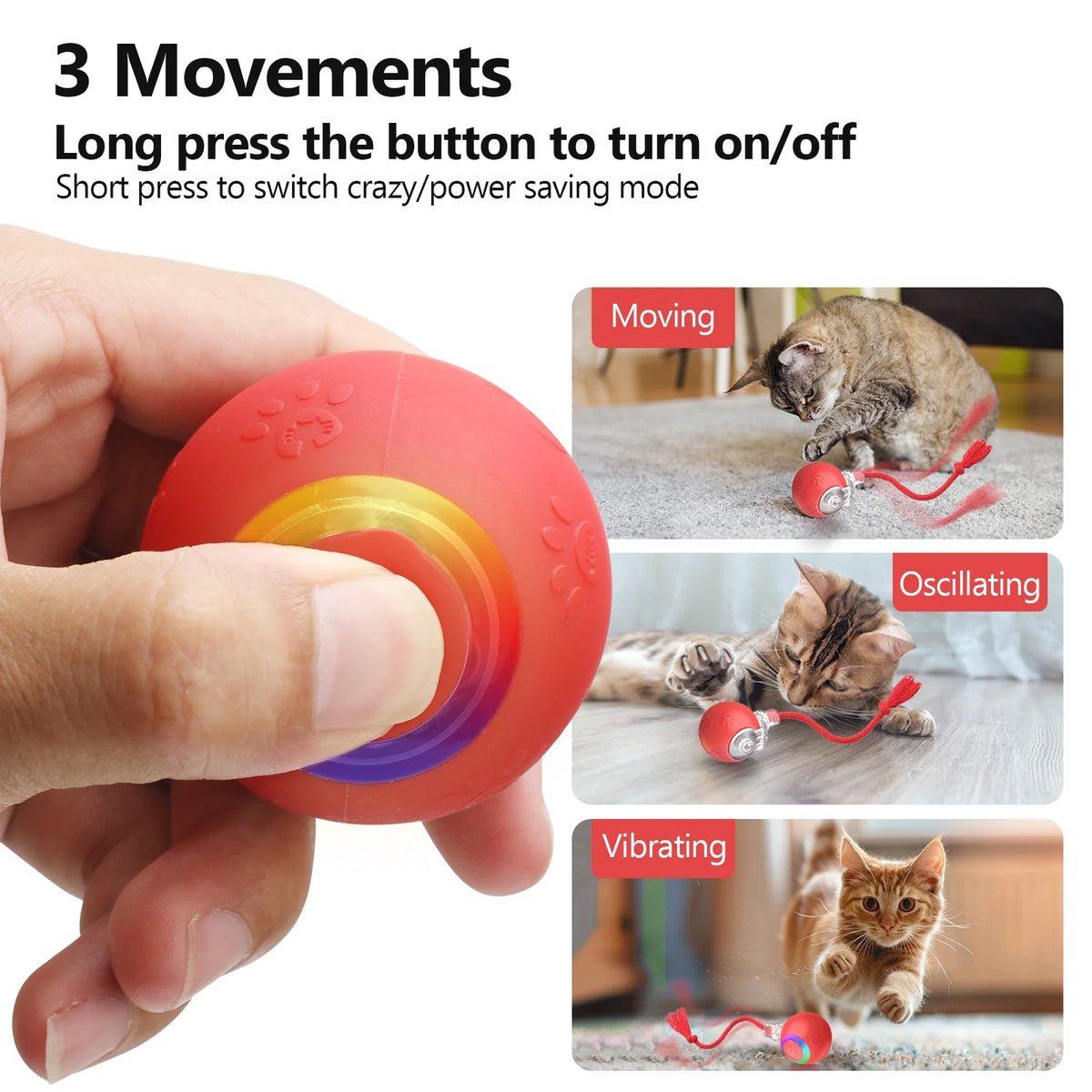 Motion-Activated Rolling Cat Toy with Tail (Yellow) X41142