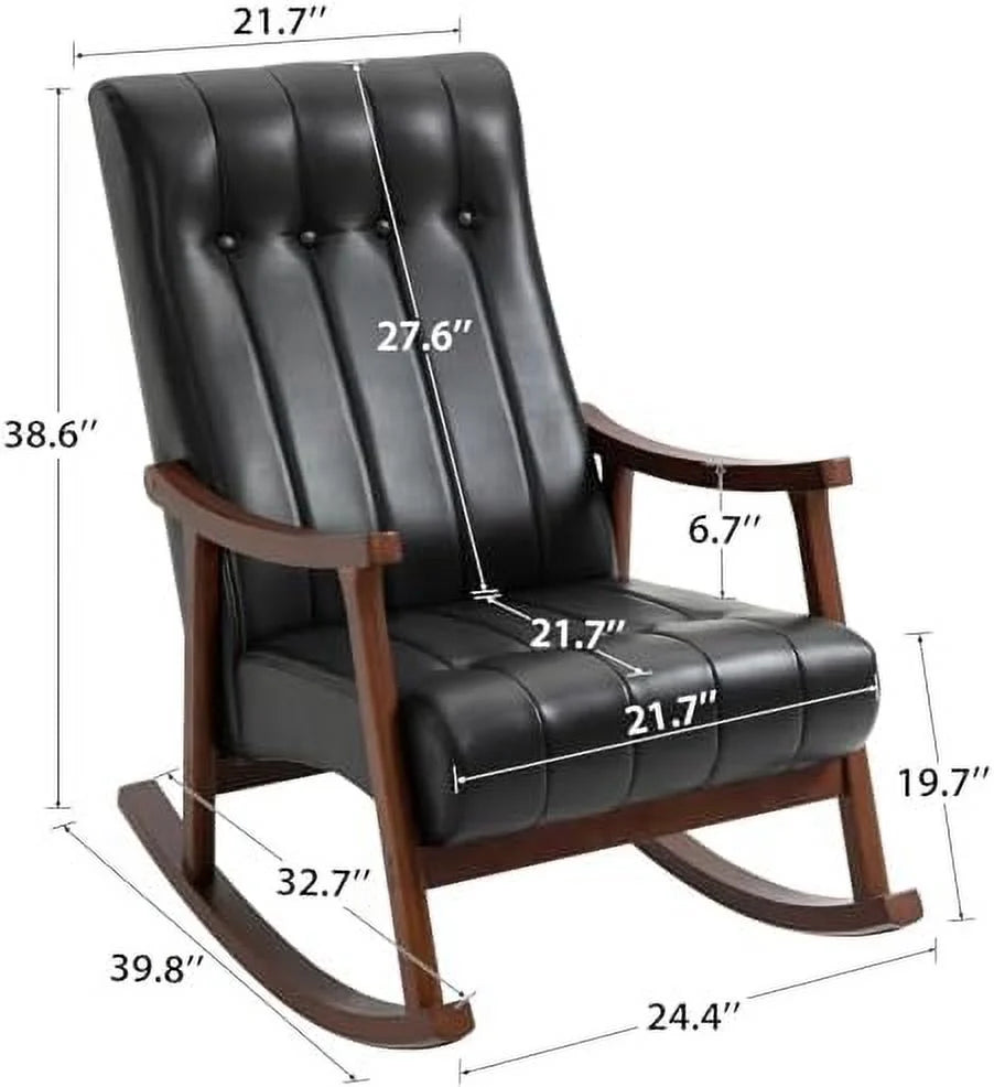 Upholstered Rocking Chair with Fabric Padded Seat Solid Wood High Back Armchair Grey E4479