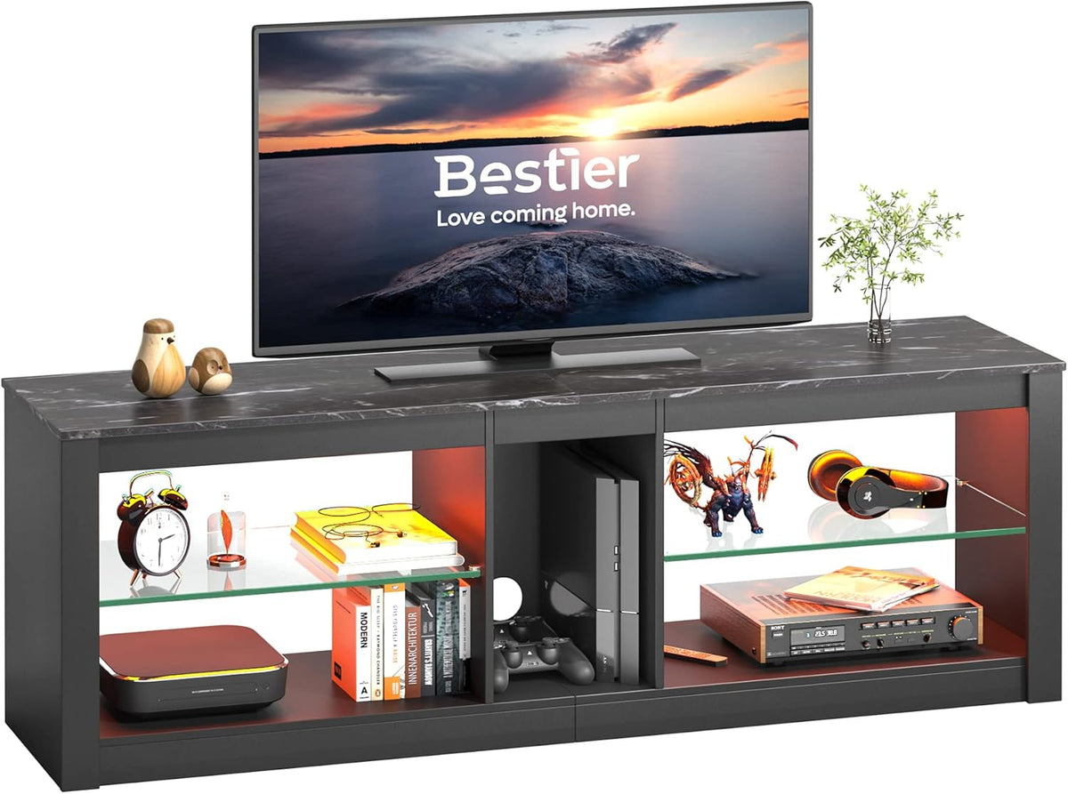 Gray Wash TV Stand with 2 Glass Shelf V15395