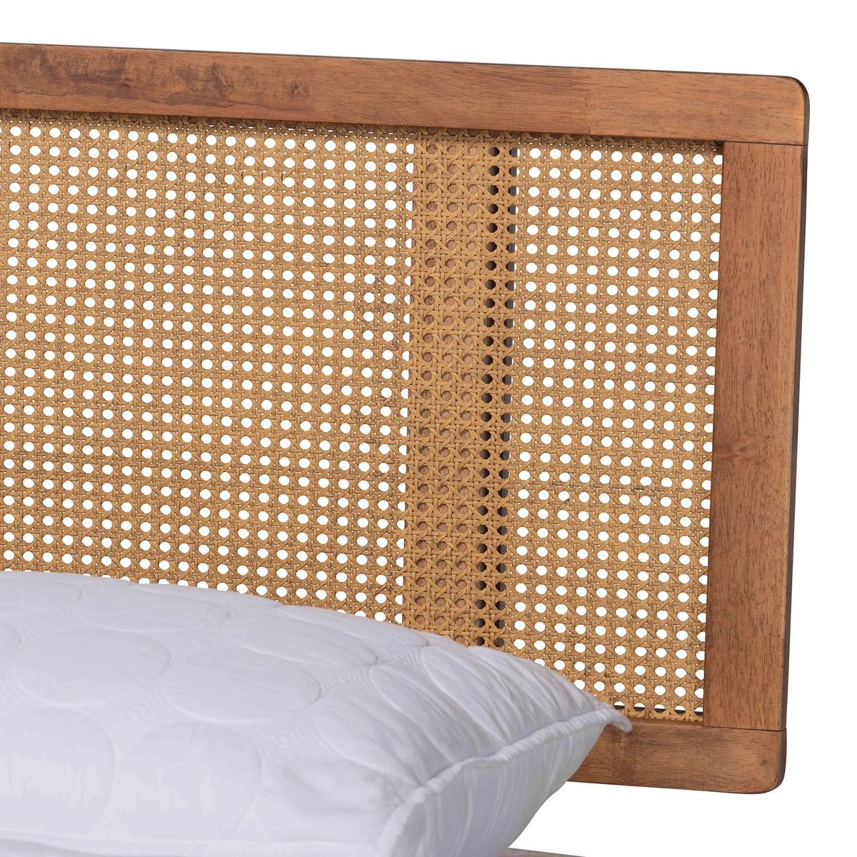Walnut Brown Wood and Rattan King Size 3-Piece Bedroom Set S7218