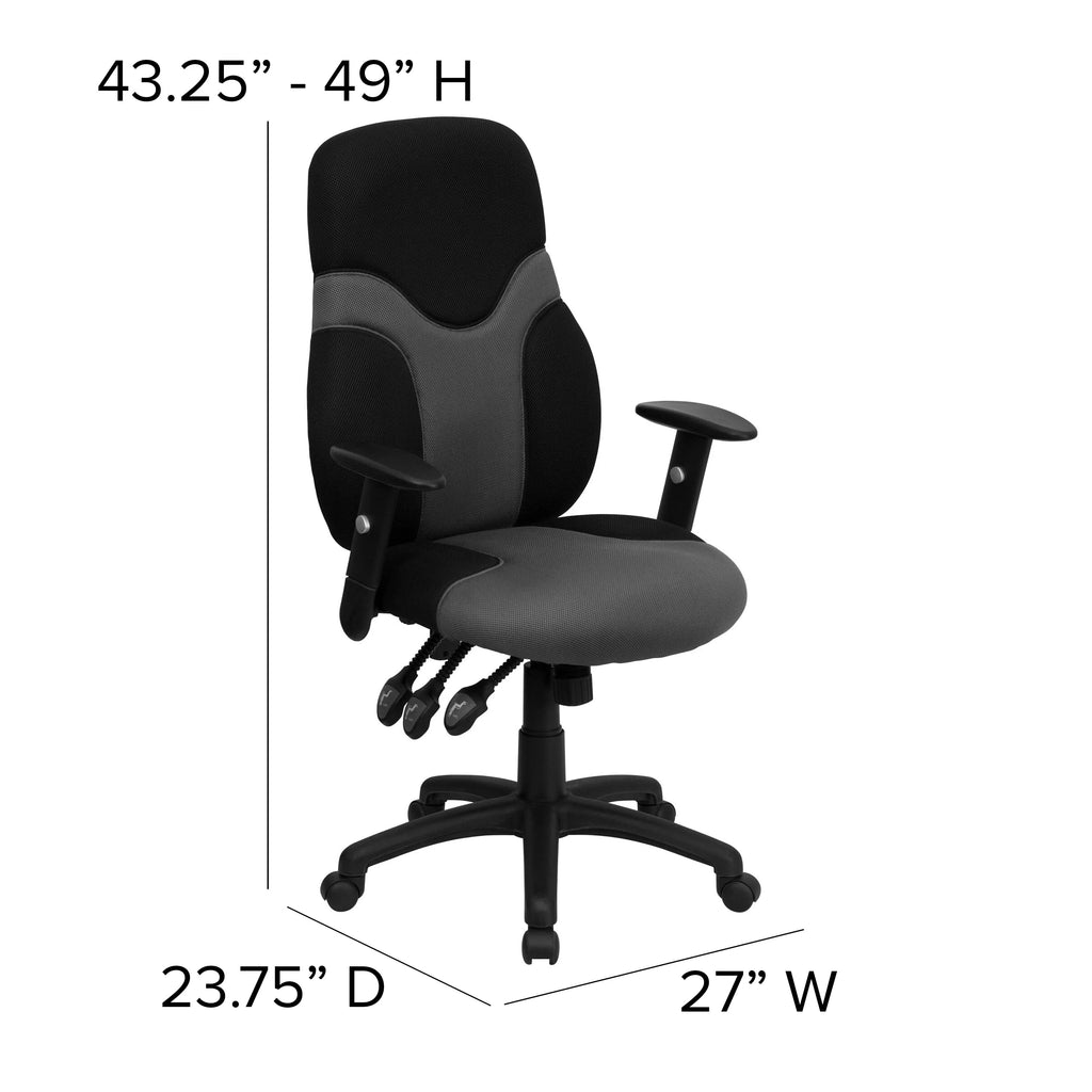 Black and Gray Mesh Swivel Task Office Chair with Adjustable Arms S38267