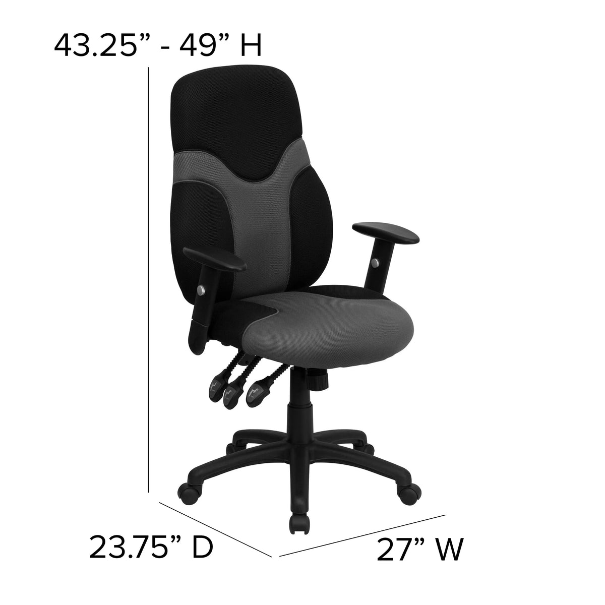 Black and Gray Mesh Swivel Task Office Chair with Adjustable Arms S38267