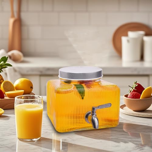 1 Gallon Glass Drink Dispenser with Stand, 2 Pack P667