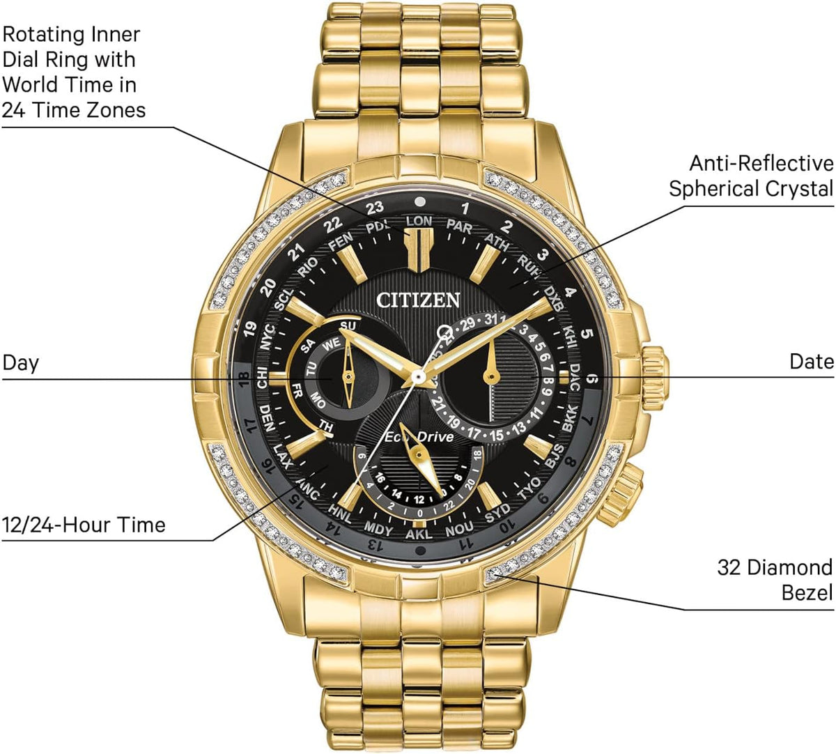 Gold-Tone Stainless Steel Eco-Drive Watch I3815