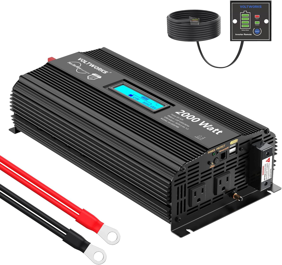2000Watt DC 12V to 120V AC Car Power Inverter with 2 AC Outlets and LCD Display F95034