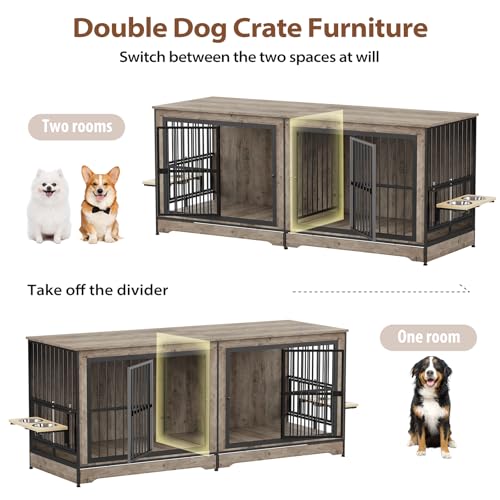 75'' Double Dog Crate Furniture with Double Door Grey Z5687
