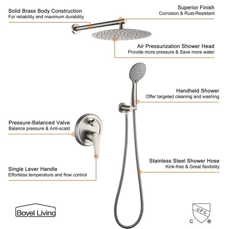 Wall Mount Dual Shower Heads with Valve in Brushed Nickel A5016