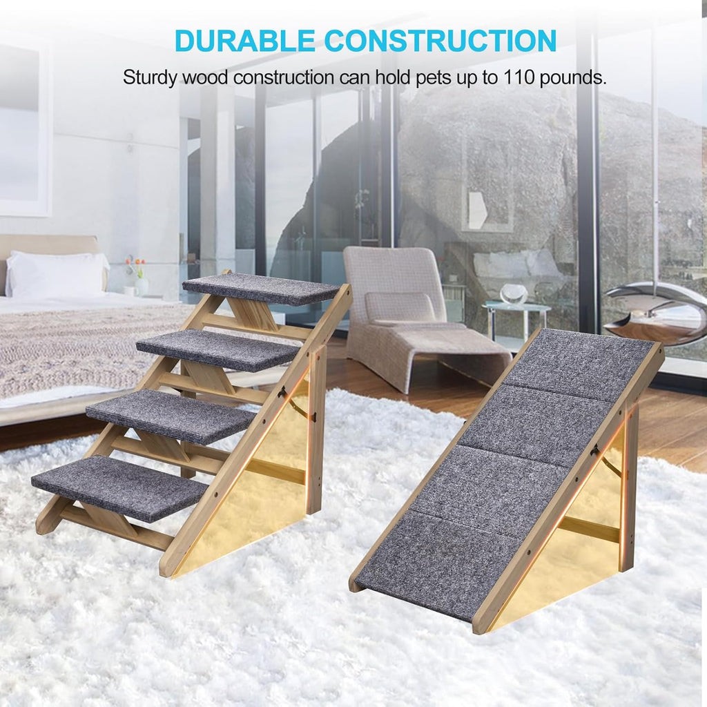 Wood Pet Stairs Foldable Dog Stairs & Ramp with Non-Slip Pads C476