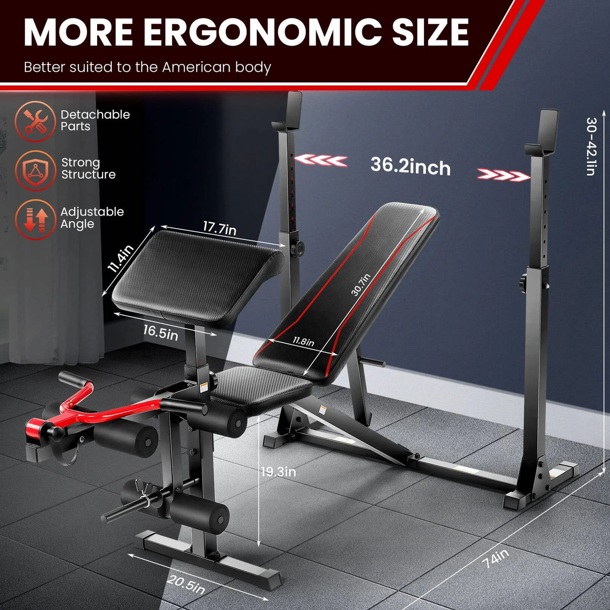 Adjustable Olympic Weight Bench Set with Barbell Rack C75454