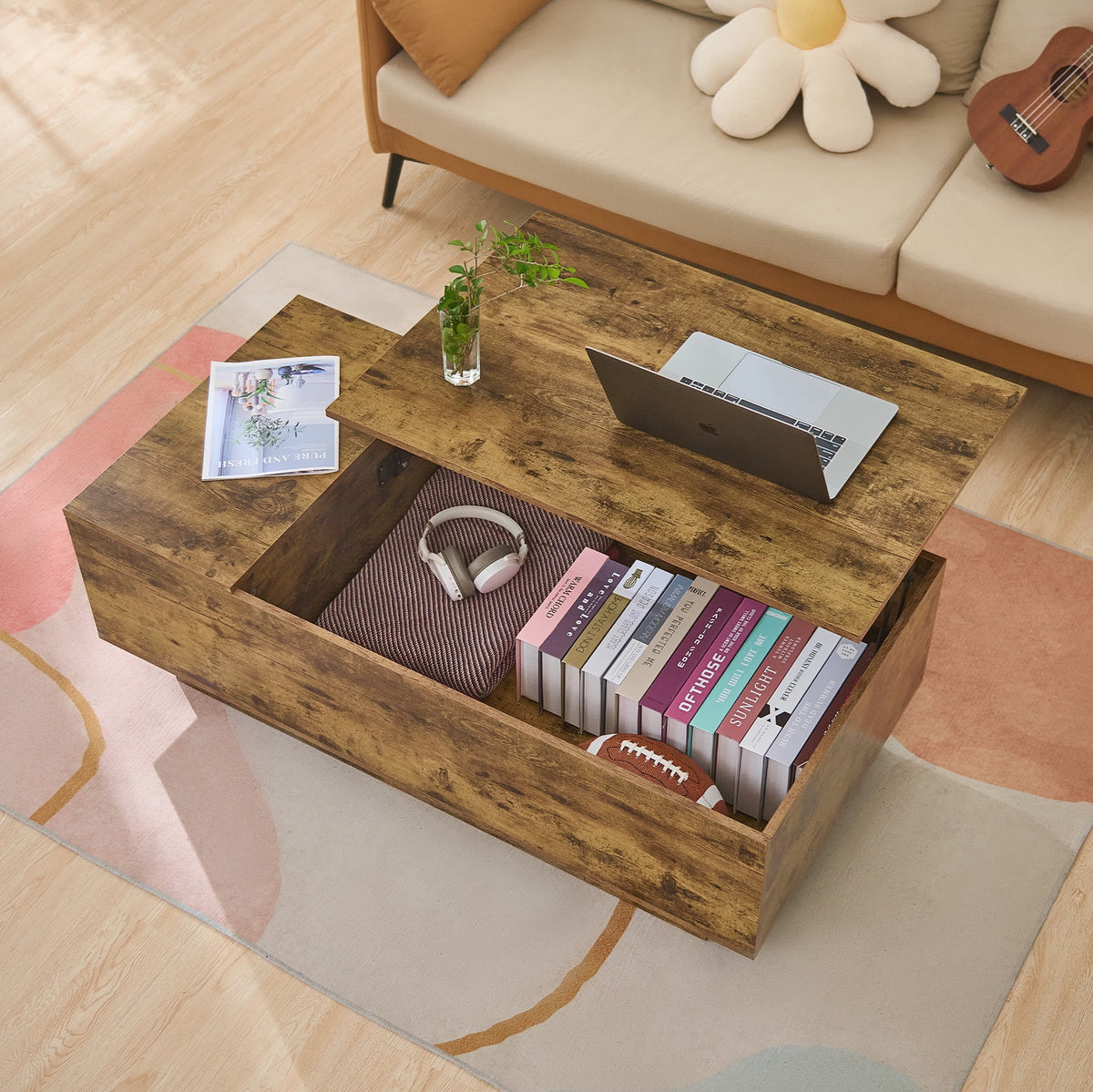 Lift Top Wooden Coffee Table with Storage Compartment Z412709