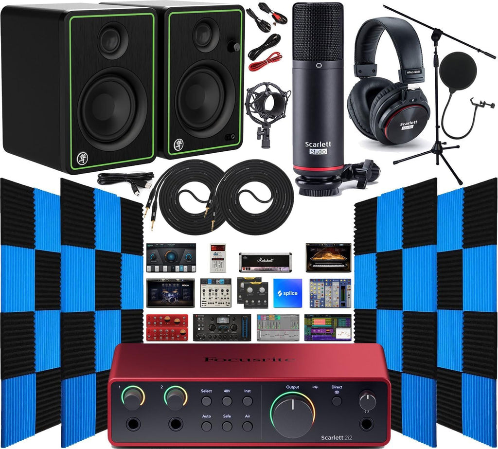 USB Audio Interface with CR3-X Multimedia Monitors and 24 Pack Acoustic Wedge Panels N63814