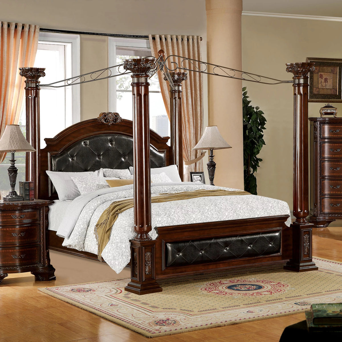 Brown Cherry Queen Canopy Bed Z61464