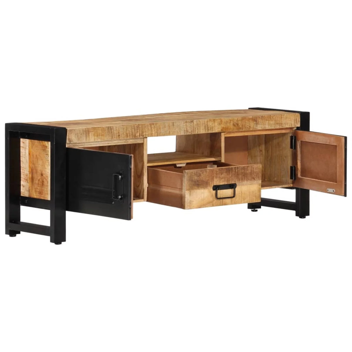 Wood TV Cabinet with Doors Drawer and Iron Legs O1406
