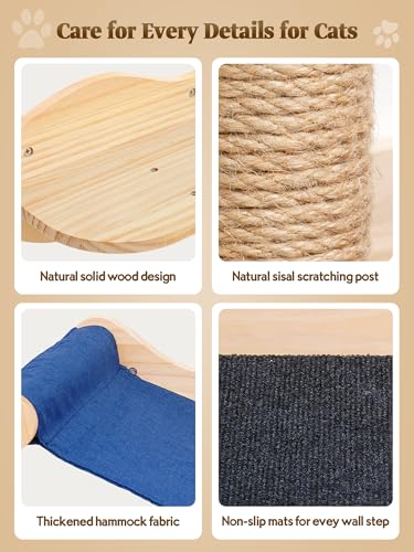 Cat Wall Shelves Set with Hammock Perches Sisal Scratching Post O140767