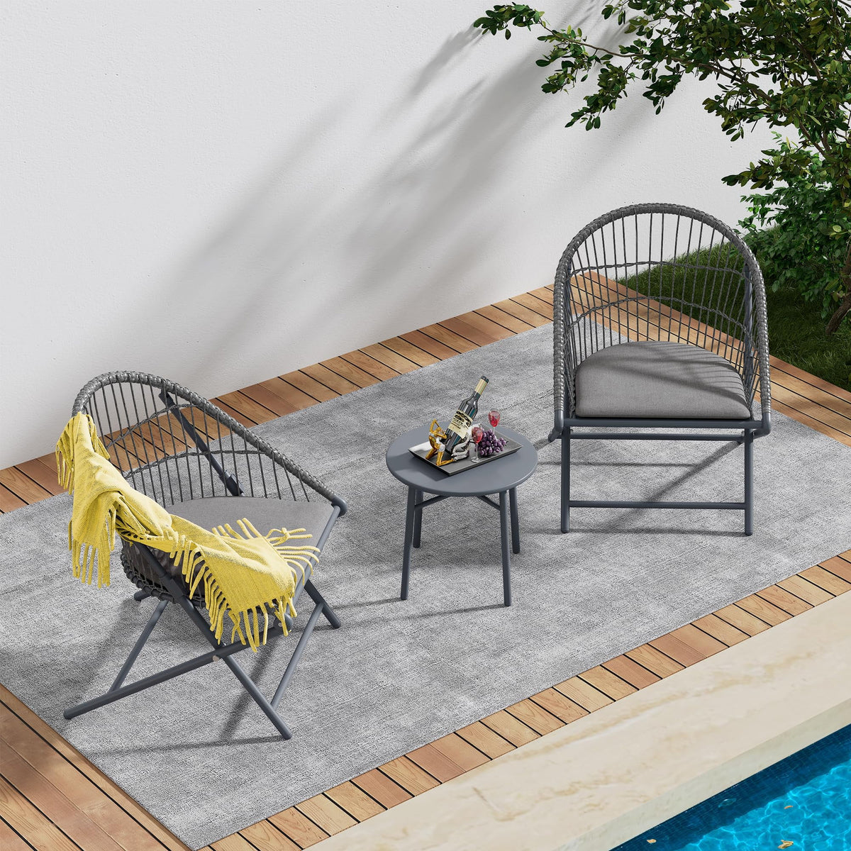 Dark Grey Wicker Patio Chairs with Table, Set of 3 M92973