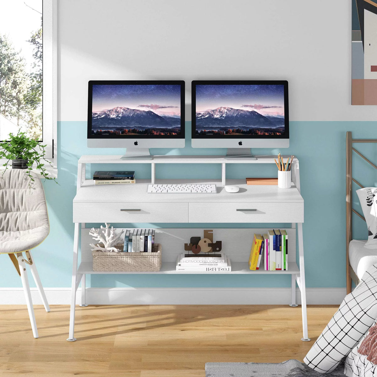 47 Inch Computer Desk with 2 Drawers and Hutch Shelf U46062