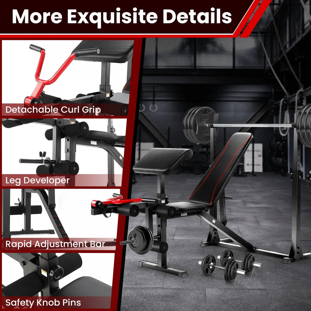 Adjustable Olympic Weight Bench Set with Barbell Rack C75454