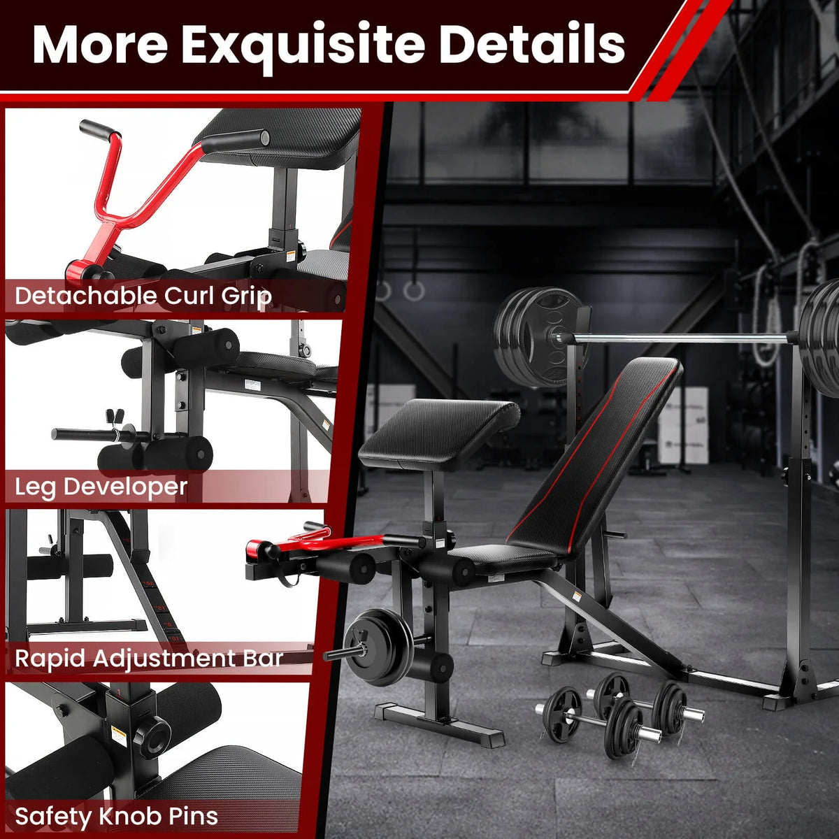 Adjustable Olympic Weight Bench Set with Barbell Rack C75454