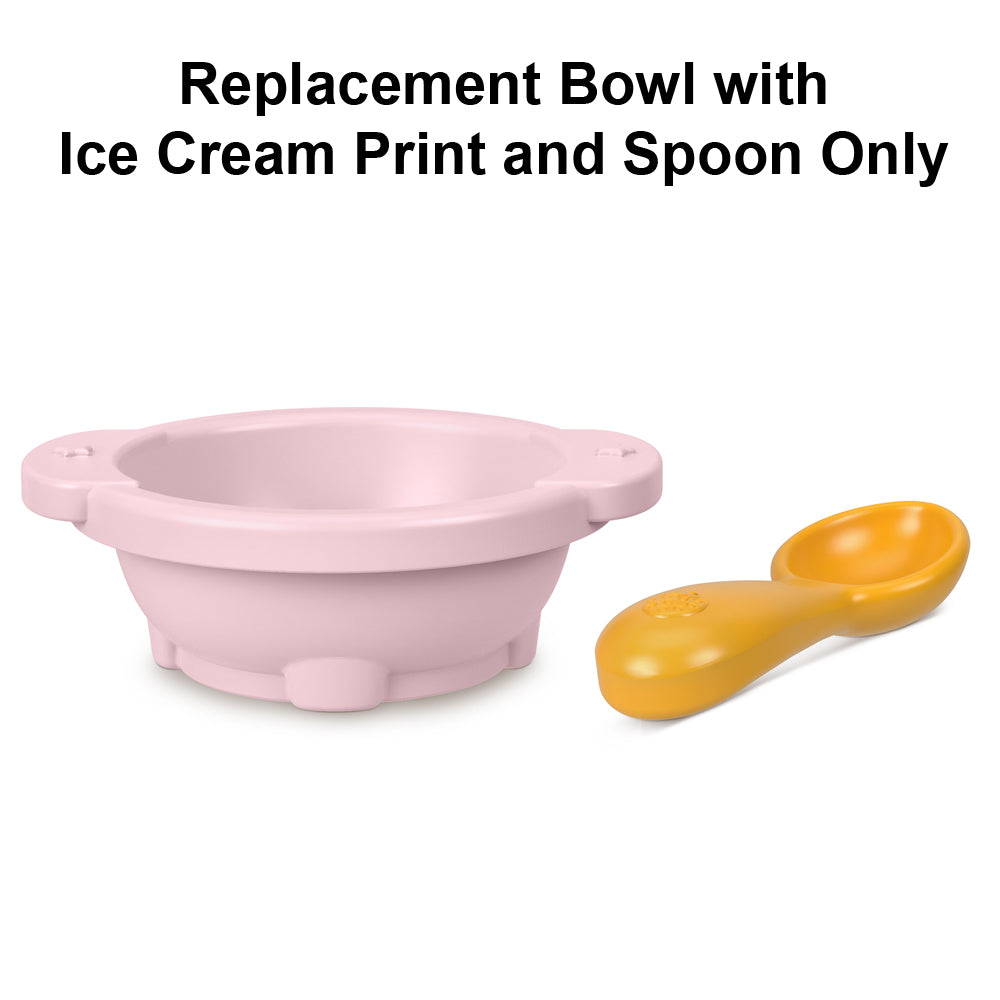 Pink Bowl with Ice Cream Print and Yellow Spoon G683