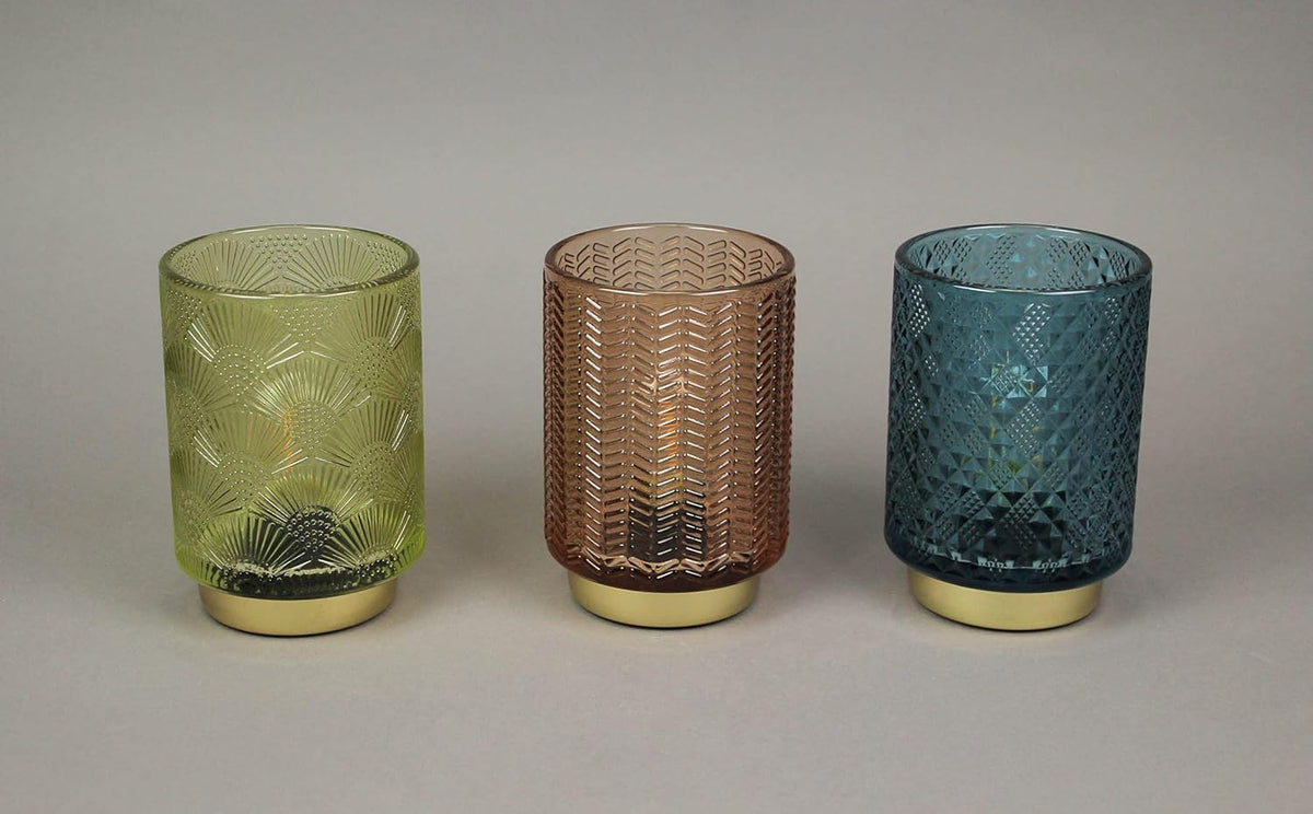 Set of 3 Textured Glass LED Candle Lights, Multicolor Z378