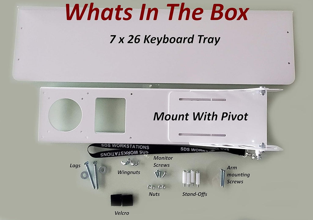 White Adjustable VESA Monitor & Keyboard Wall Mount System with Tilt & Fold-up, 7 x 26 Inch Tray J31968