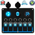 6 Gang LED Rocker Switch Panel Dual USB Waterproof Power Socket F515663
