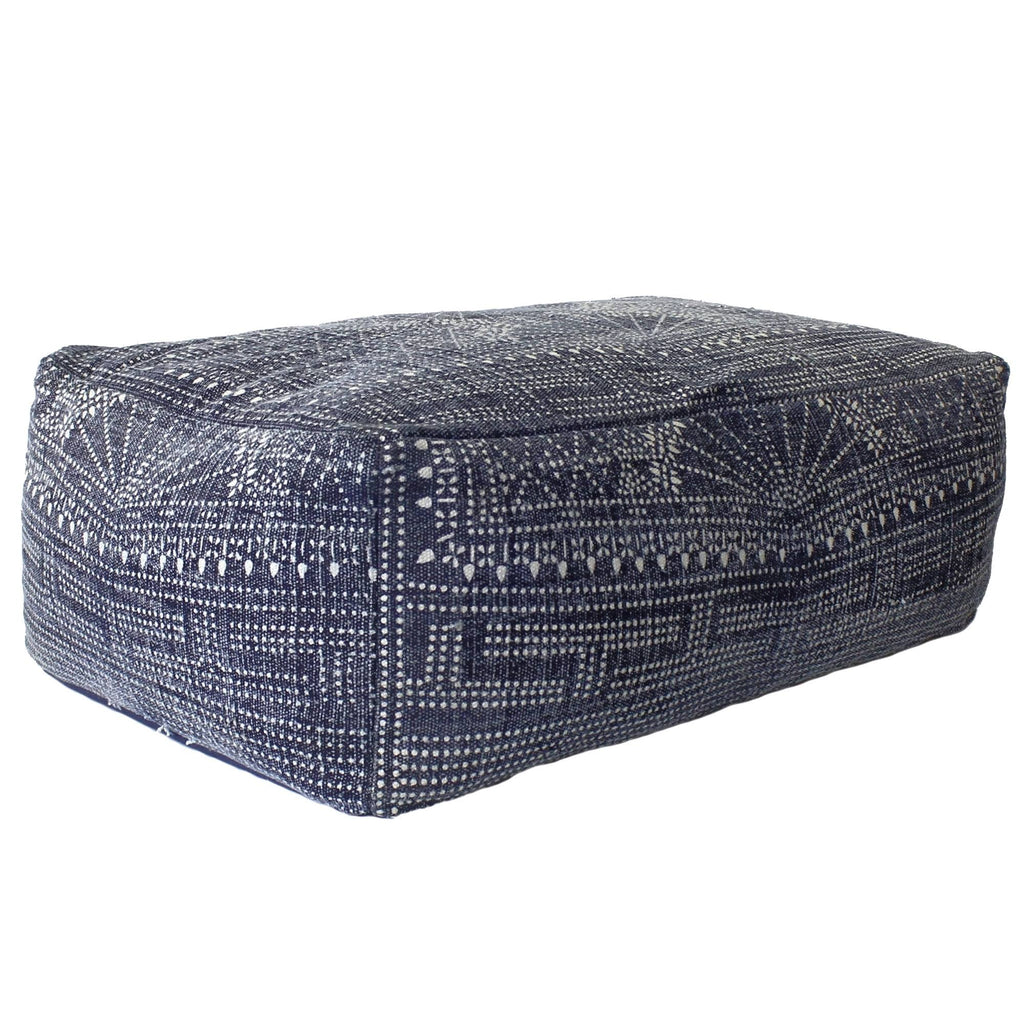 Blue Batik Print Rectangular Pouf K2200