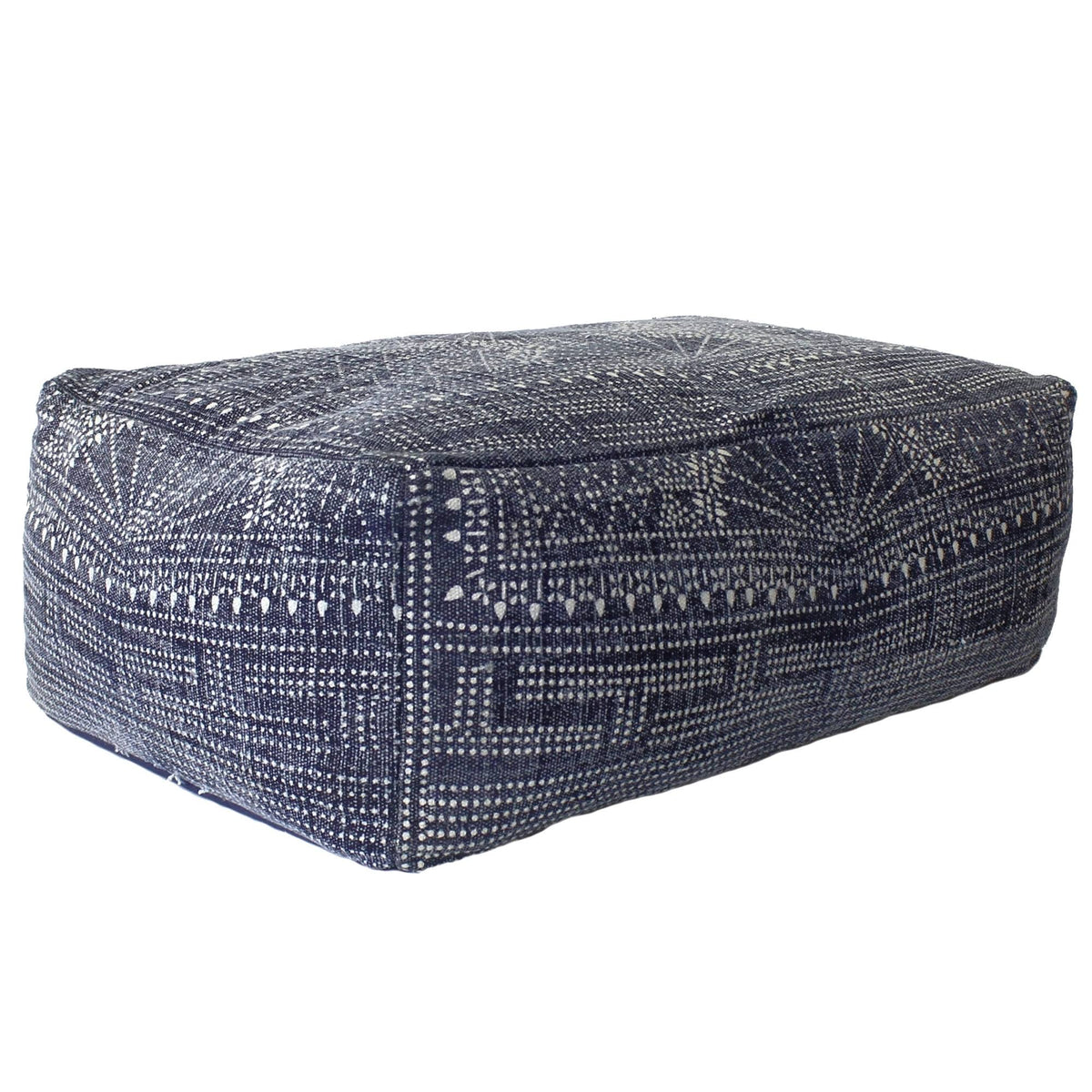 Blue Batik Print Rectangular Pouf K2200