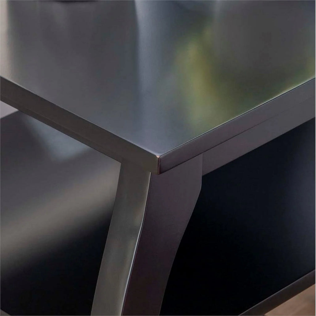 Black Wood Side Table with 2 Shelves H84170
