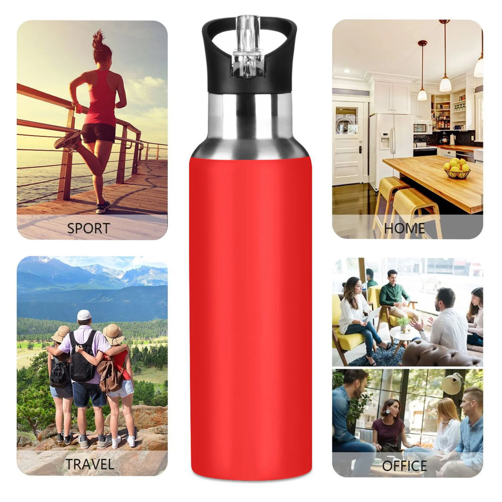 Red Stainless Steel Water Bottle with Straw Lid 20 OZ D610003