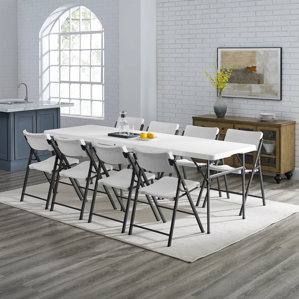 White 8 Foot Folding Plastic Table Y1408