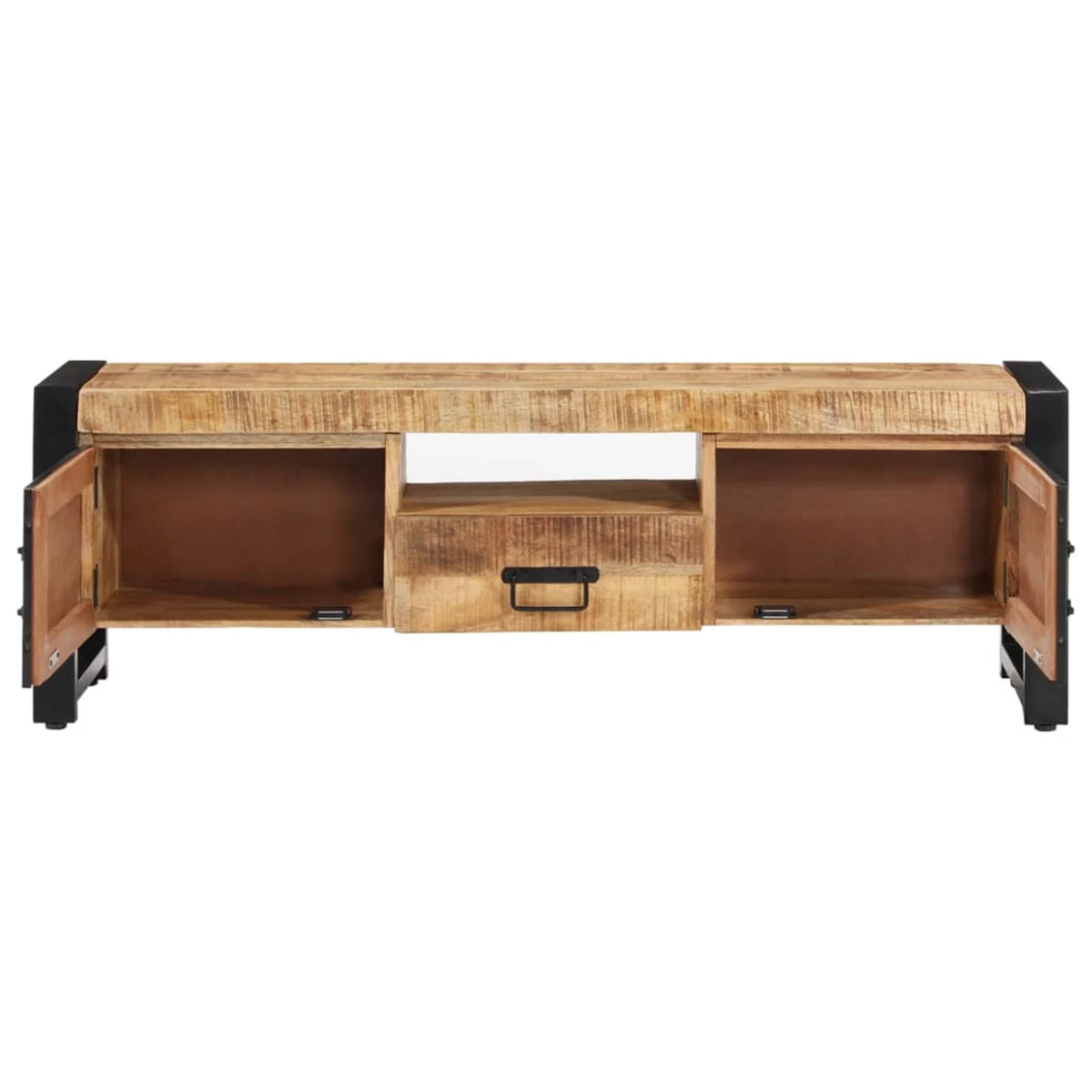 Wood TV Cabinet with Doors Drawer and Iron Legs O1406