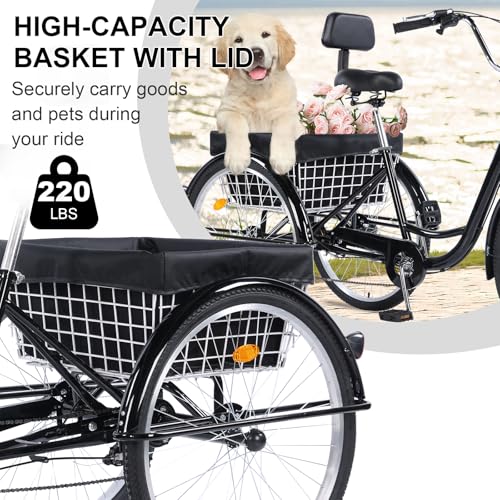 24/26-Inch 3 Wheel Cruiser Bike with Large Basket & Adjustable Seat J89315