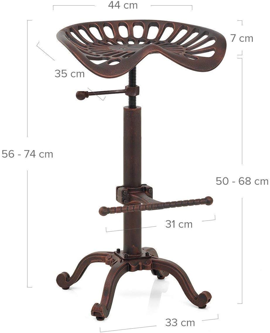 Rustic Industrial Bar Stool Cast Iron Adjustable Height Swivel F9179