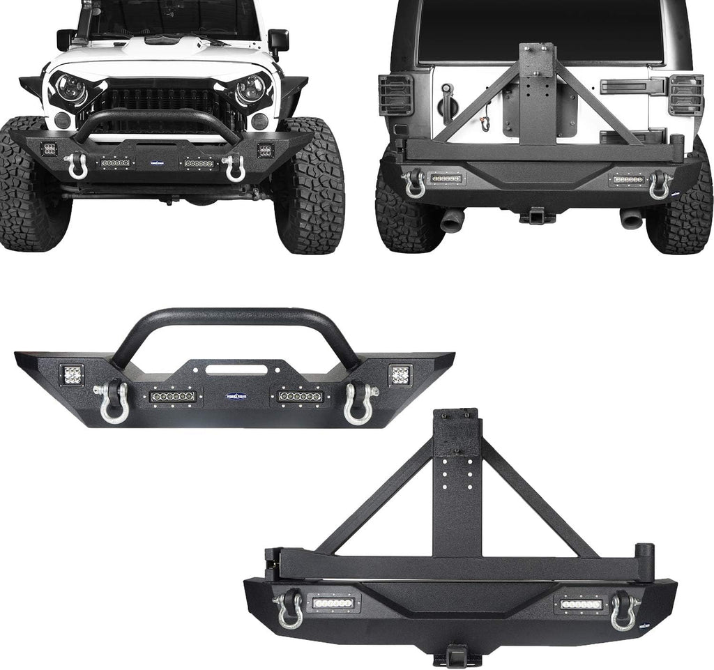Front and Rear Bumper with Spare Tire Carrier and Winch Plate Q905834