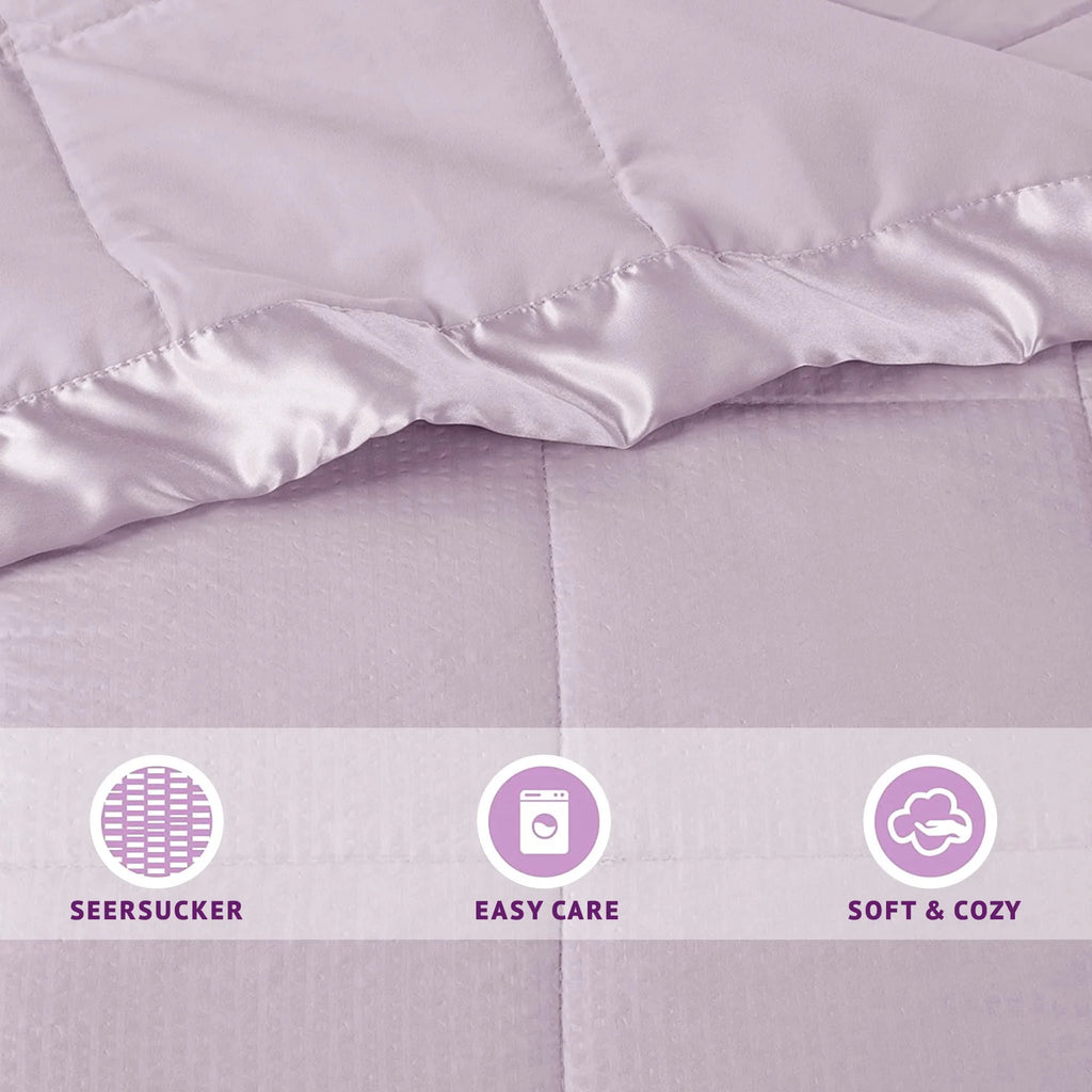 Lilac Oversized Down Alternative Blanket with Satin Trim, Full/Queen M4672