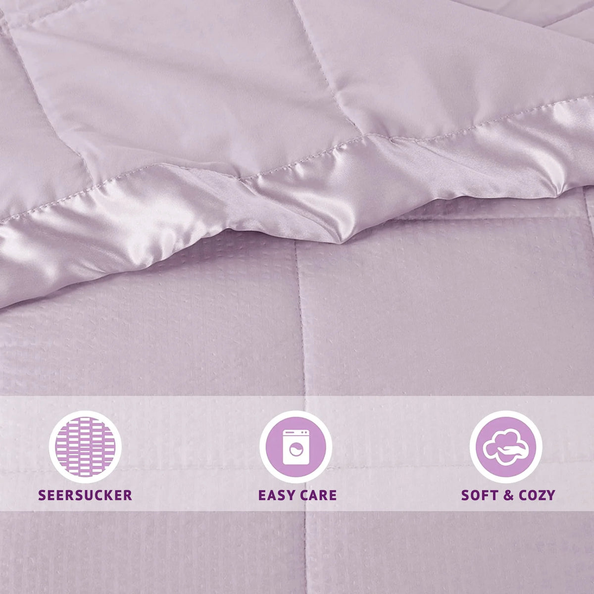 Lilac Oversized Down Alternative Blanket with Satin Trim, Full/Queen M4672