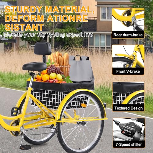 24/26-Inch 3 Wheel Cruiser Bike with Large Basket & Adjustable Seat J89315