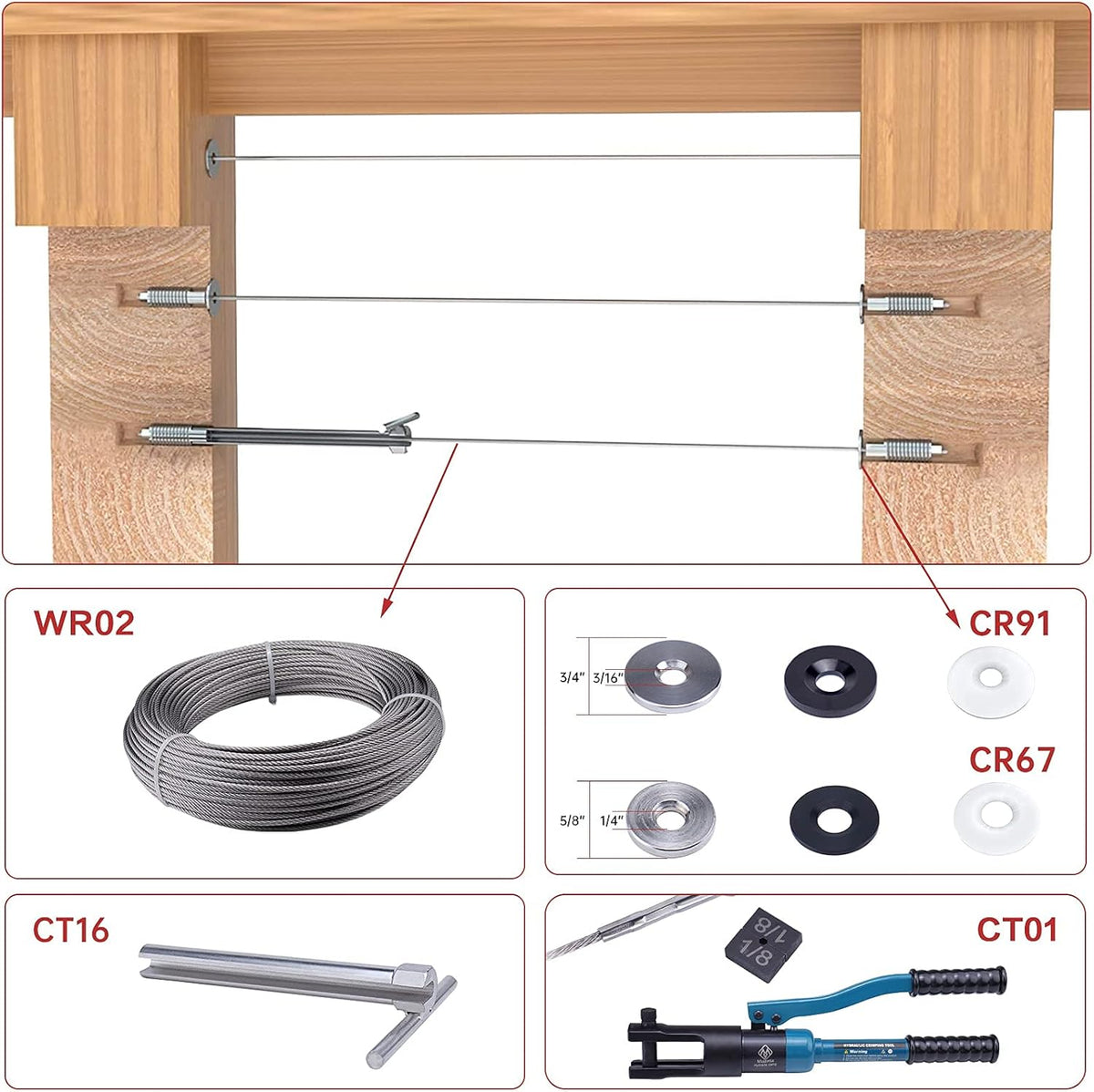 40Pack 1/8 Invisible Cable Railing Kit T316 Stainless Steel 20 Cable Line with Socket Wrench R881
