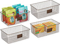 Bronze Metal Wire Food Organizer Storage Bin Basket with Label Slot, 4 Pack Y260011