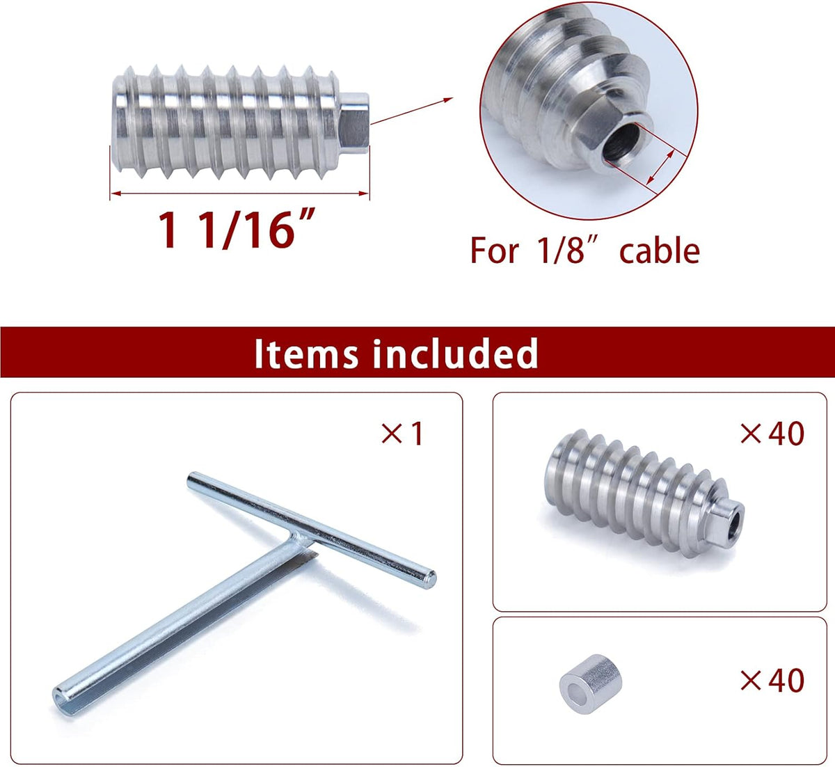 40Pack 1/8 Invisible Cable Railing Kit T316 Stainless Steel 20 Cable Line with Socket Wrench R881