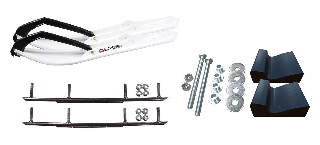 White Snowmobile Skis with 8" Round Bars Complete Kit G583