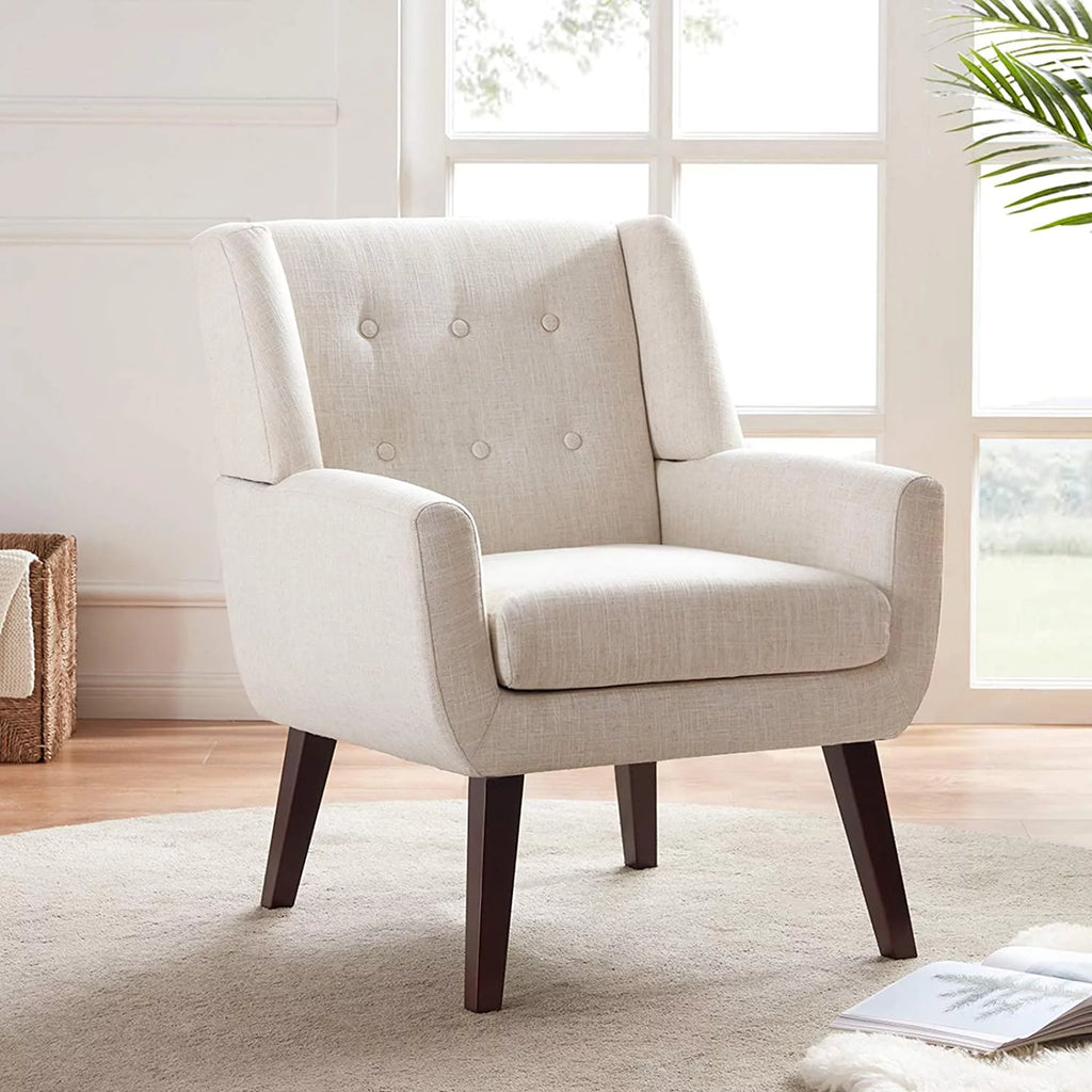 Beige Button-Tufted Upholstered Accent Chair Q504397
