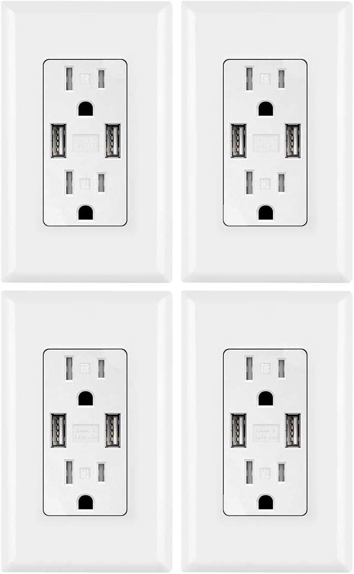 White 15 Amp Tamper Resistant Duplex Receptacle USB Wall Outlet, Pack of 2 I7130