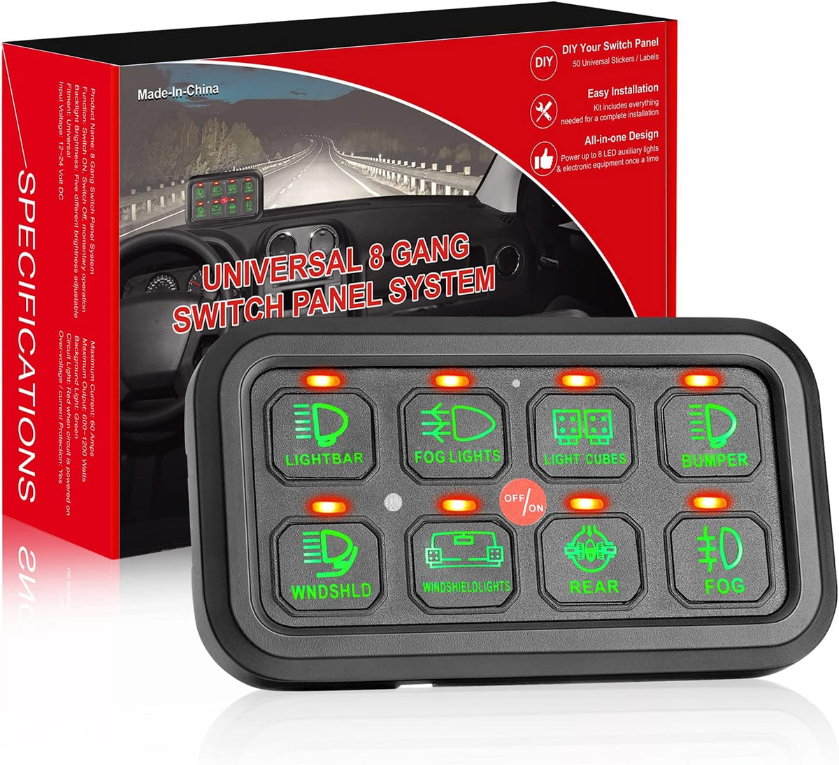 8 Gang LED Switch Panel with Label Stickers C2251