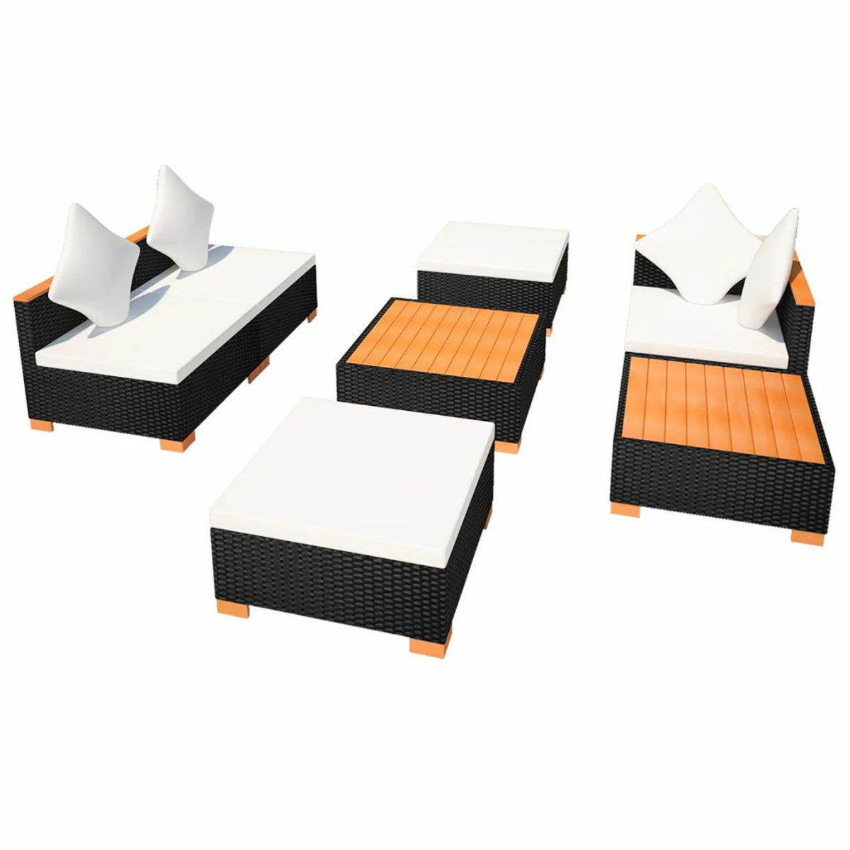 7 Piece Outdoor Sectional Sofa Set with Coffee Table and Ottoman Black Poly Rattan M630