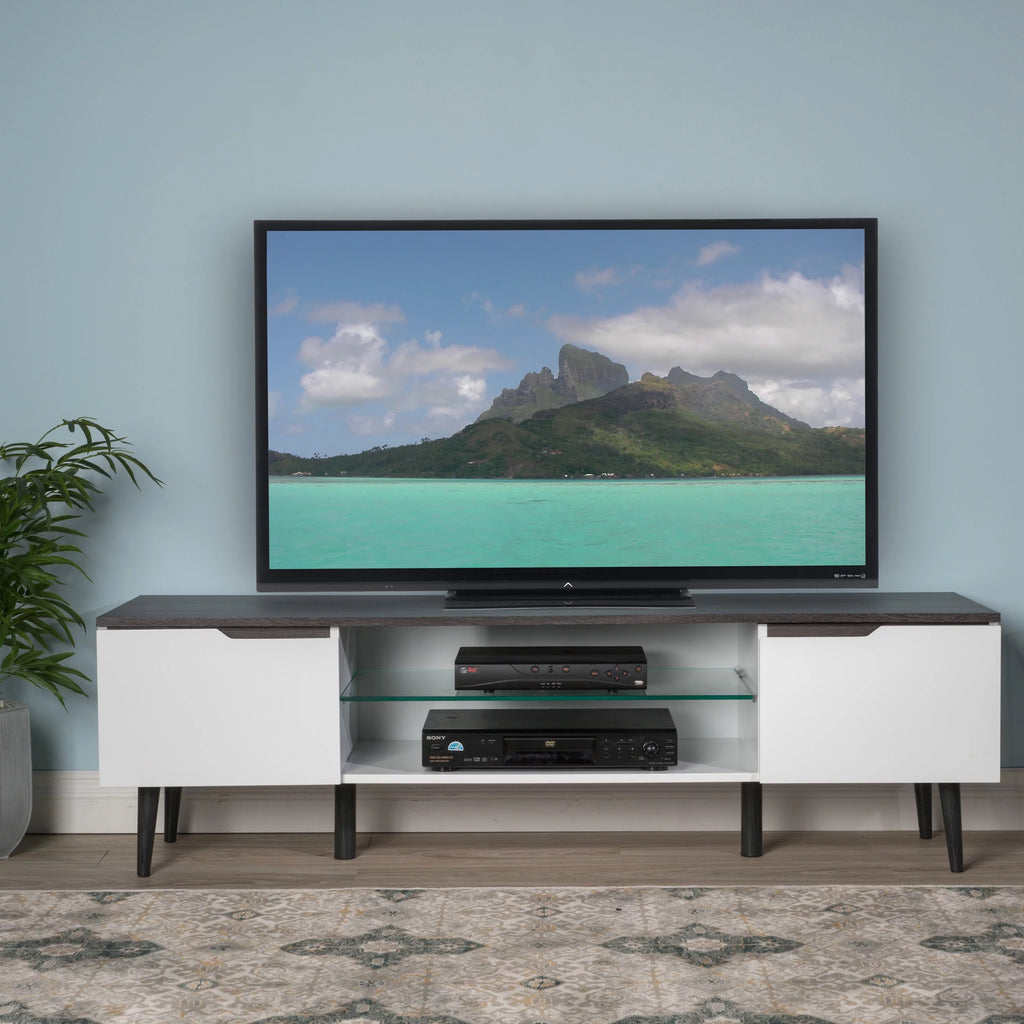 Two-Toned TV Stand with Glass Shelf U421515