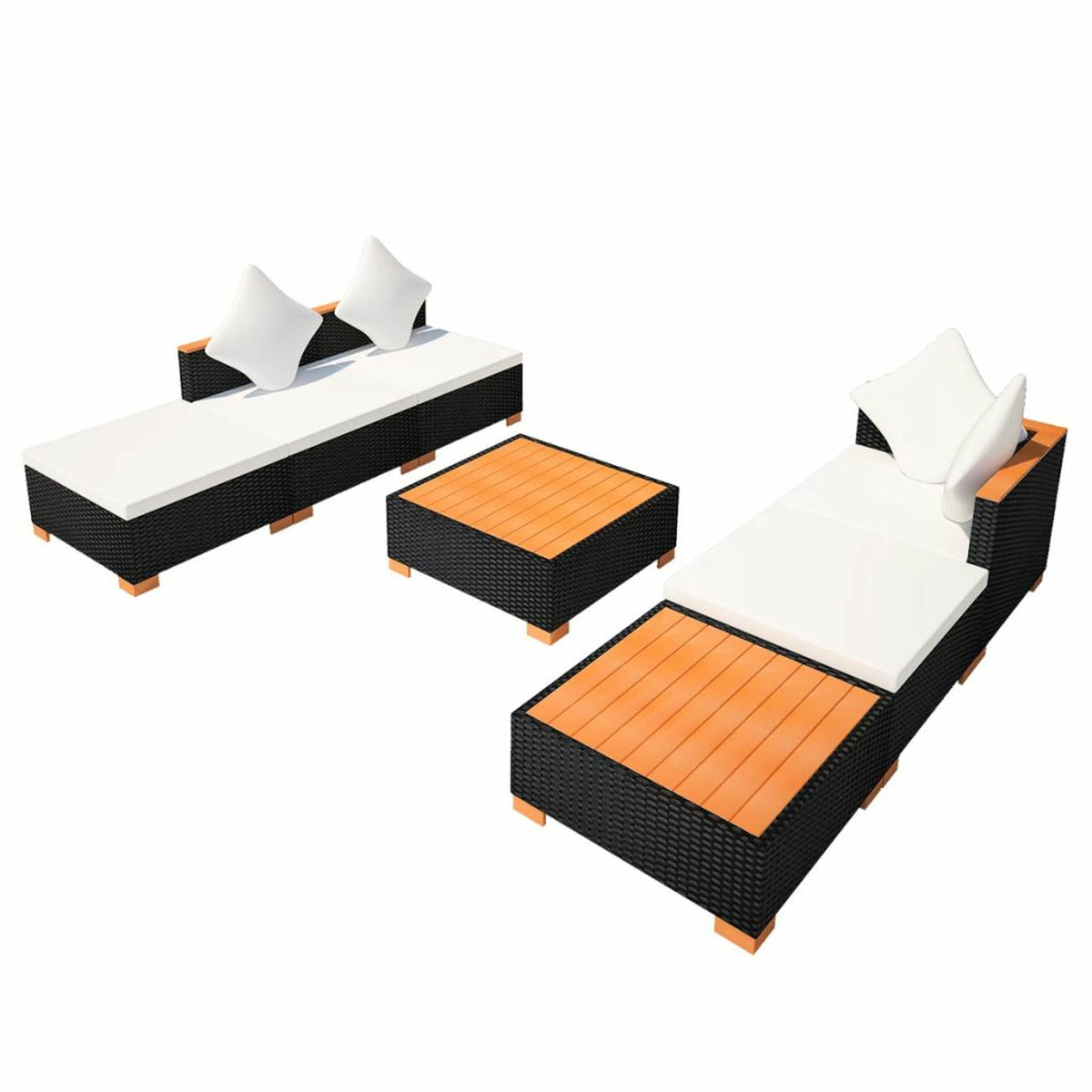 7 Piece Outdoor Sectional Sofa Set with Coffee Table and Ottoman Black Poly Rattan M630