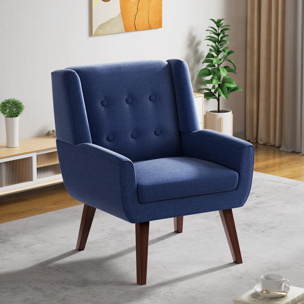 Beige Button-Tufted Upholstered Accent Chair Q504397